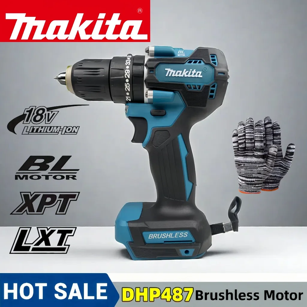 

Makita DHP487 10MM Cordless Hammer Driver Drill 18V LXT Brushless Motor Impact Electric Screwdriver Variable Speed Power Tool