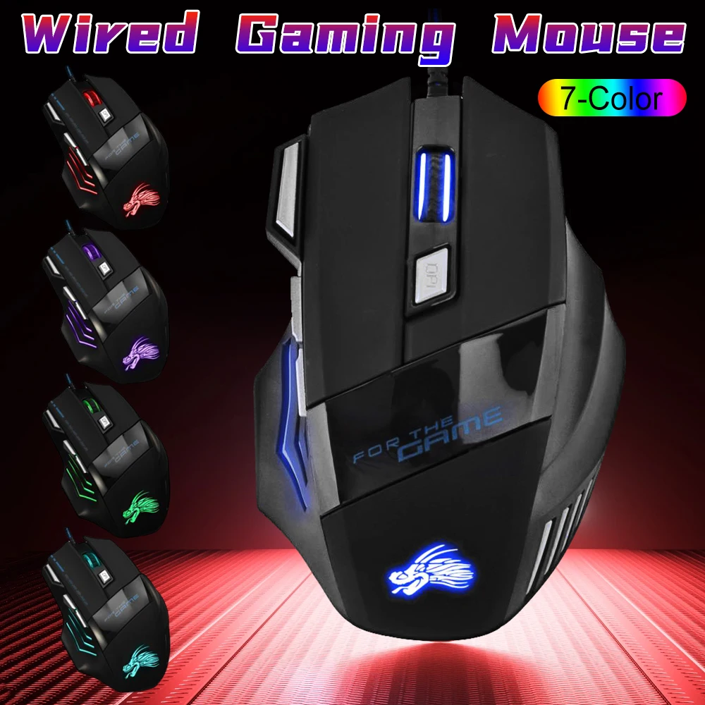 5500 DPI Adjustable Optical PC Gamer Mice Wired Gaming Mouse 7 Button Backlit Laptop Computer Ergonomic Mice Silent