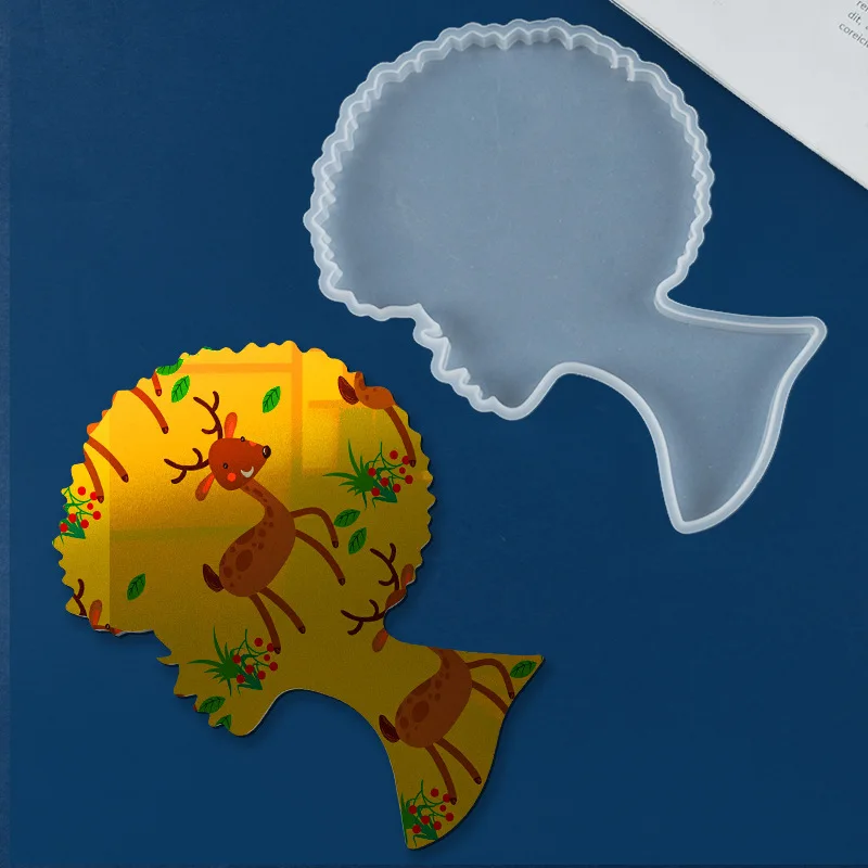 African Women Mold DIY Epoxy Silicone Moulds Afro Head Portrait Coaster Desktop Table Set Furniture Decoration Crafts