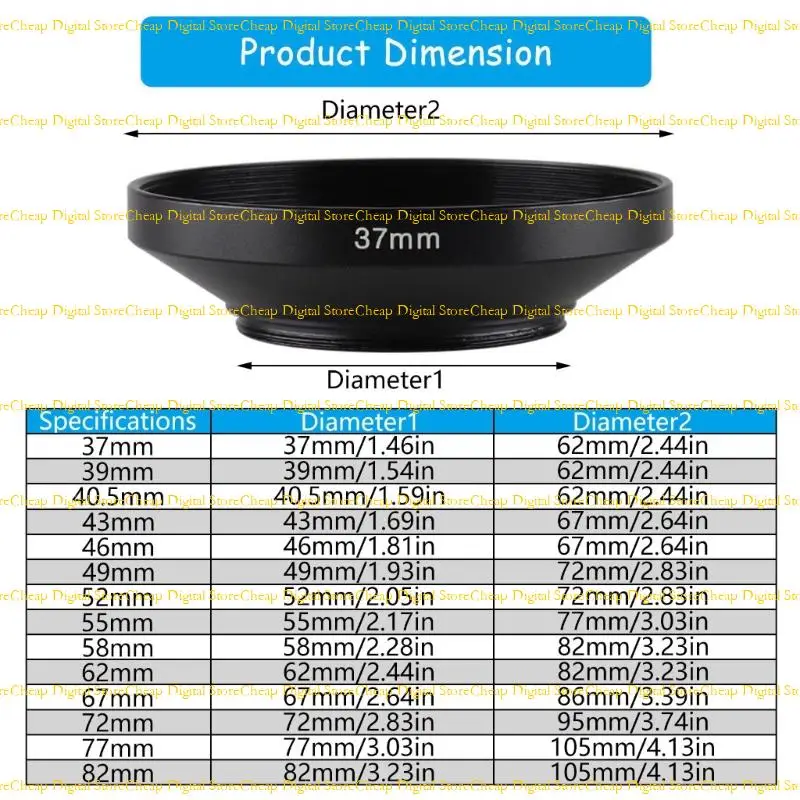W3JB Essential Metall-Objektivhaube für DSLR-Kameras 39 mm-82mm für die meisten Objektive optional – Detail 6