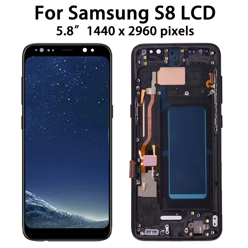 Wysokiej jakości S8 wyświetlacz z ramką do SAMSUNG S8 G950F G950FD G9500 G950U wyświetlacz LCD wymiana digitizera z ekranem dotykowym