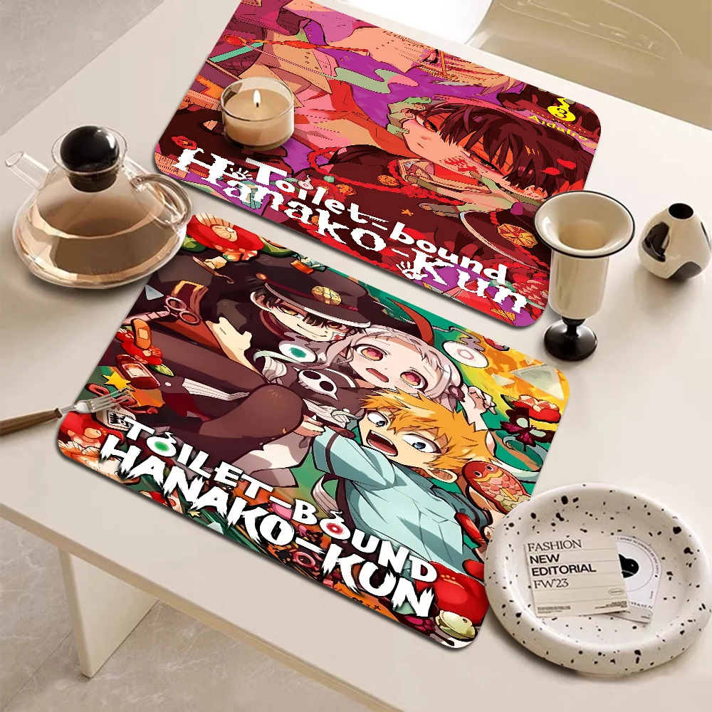 Anime Toilet Bound Hanako Kun Kitchen Draining Mat Non-slip Drain Dish Mats Coffee Pad Heat Resistant Placemat Dustproof Pads