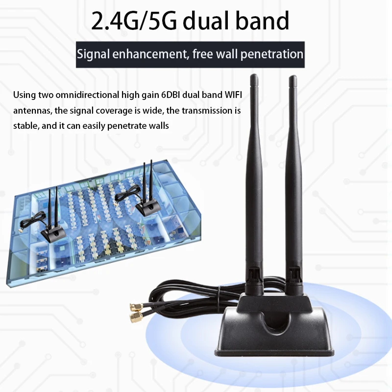 Antenne externe double bande 2.4G/5G pour carte réseau sans fil, extension SMA 6DBi AC/Humanity, amplificateur Wifi