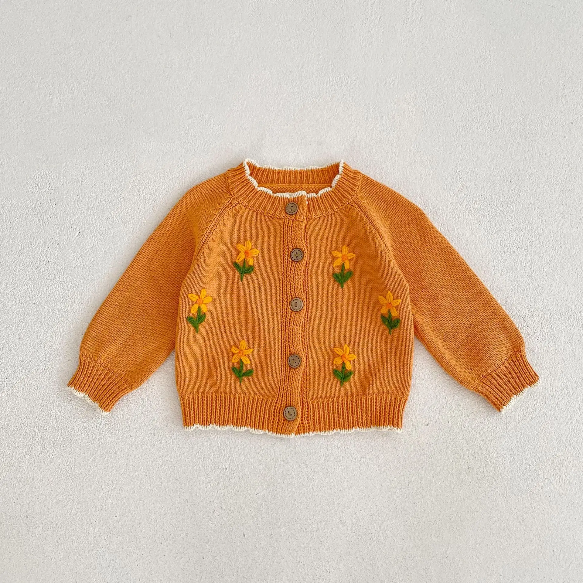 Autumn Children's Clothing Boy Girl Handmade Flower Knitted Cardigan Sweaters Baby Cotton Knit Jacket Kid Knitting Casual Coat