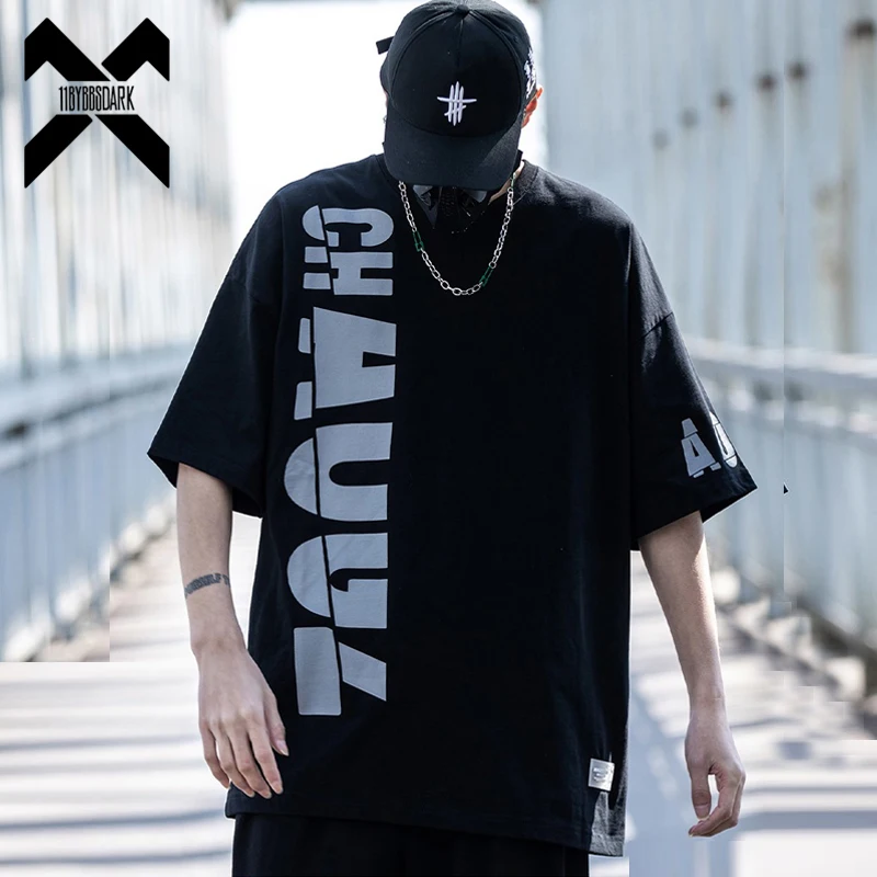 Hip Hop Black T-Shirt Men 2022 Summer Letter Printed Tactical Tshirts Loose Harajuku Short Sleeve T Shirts Tops Clothing WB661