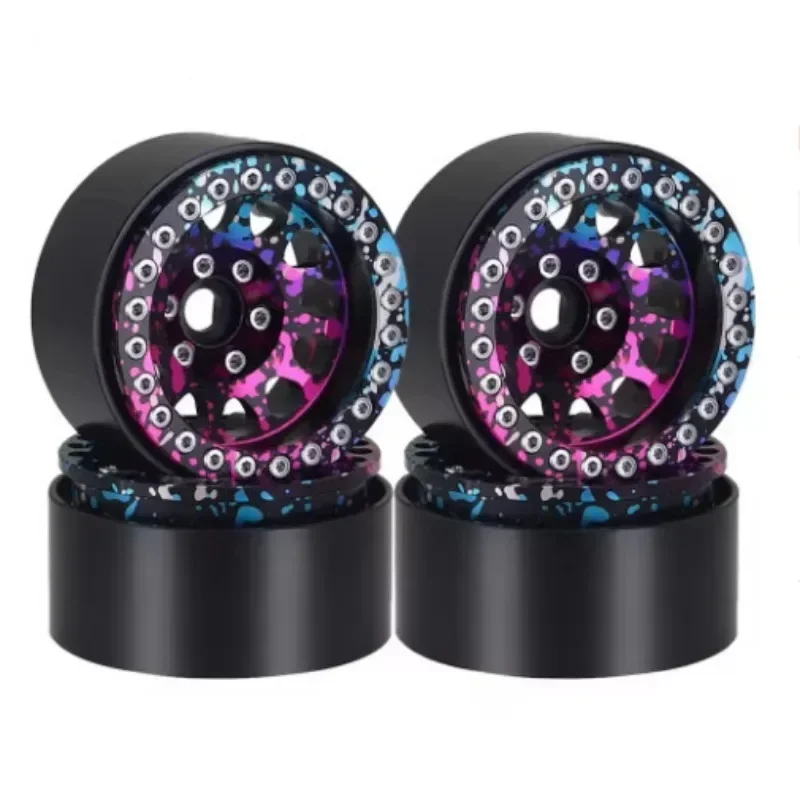 

4PCS 1.9" Metal Beadlock Wheel Rims for 1/10 RC Crawlers - 12 Round Holes, Detachable Adapters, 30mm Width, 12mm Hex