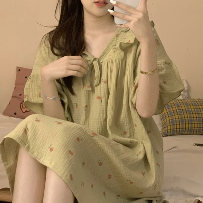 Women\'s Nightdress Loungewear Korean Version Sweet Foam Nightdress Women\'s New Summer Short Sleeve Nightgown Dress Loungewear