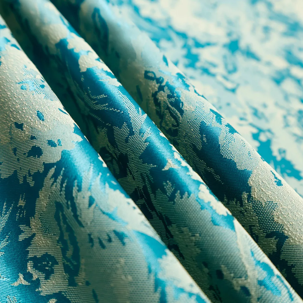 2 Yards Chinese Style Aqua Blue Dark Pattern Glossy Flower Jacquard Fabric Spring and Summer Dress Shirt Designer Fabric