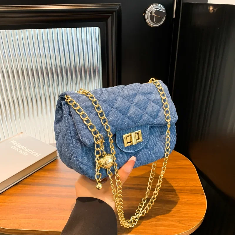 

Lock Small Square Bag Denim Fashion Rhombus Chain Crossbody Bag