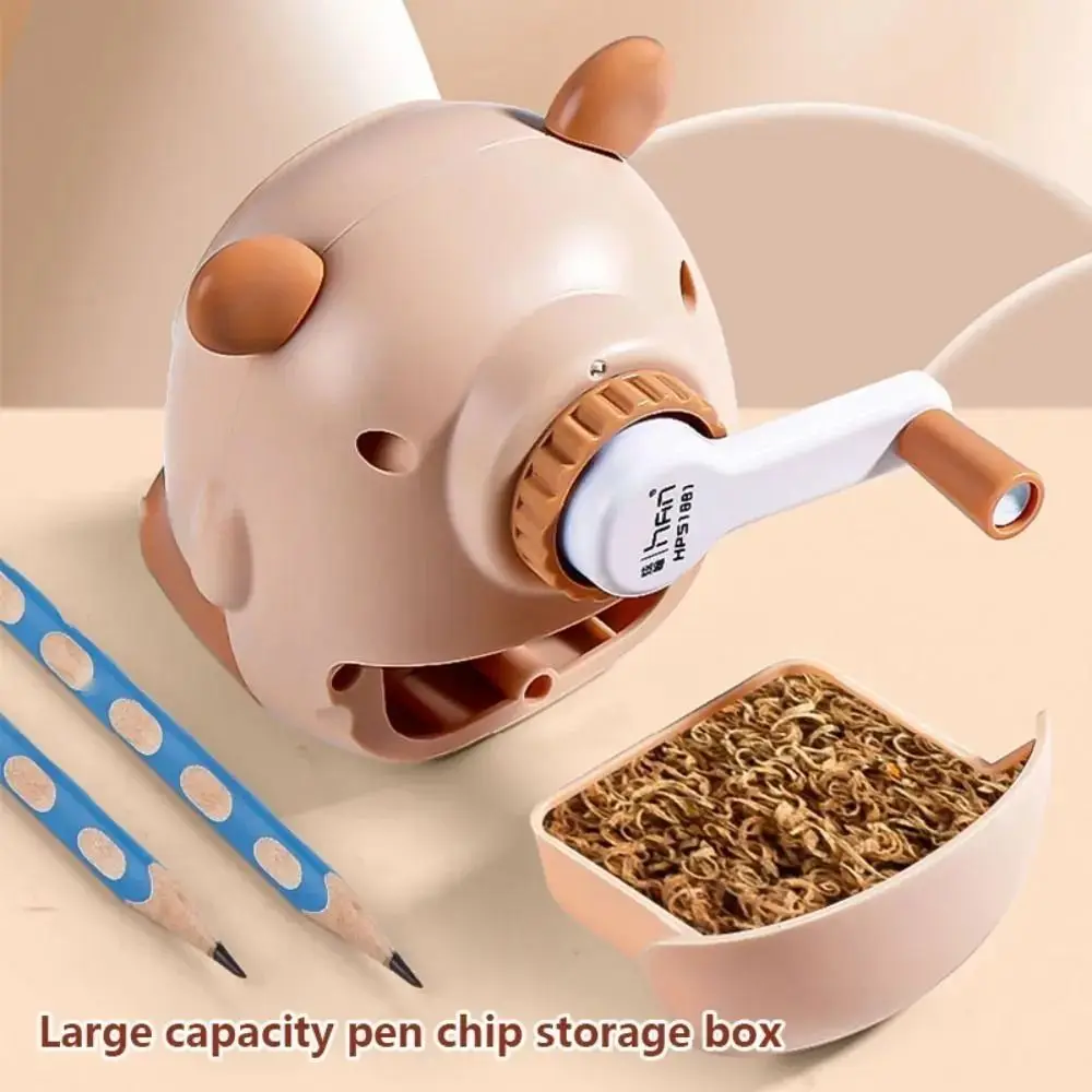 Hand Crank Capybara Pencil Sharpener Cartoon Anti Sticking Manual Pencil Sharpening Tool Labor-Saving Dust Compartment