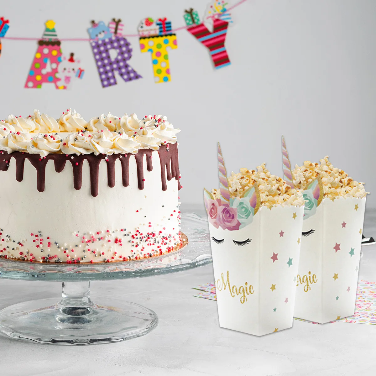6 Stück Einhorn-Popcornboxen, Niedliche Magische Leckerei-Boxen für Mädchen, Einhorn-Themen-Geburtstagsparty Snack-Dekorationen – Detail 2