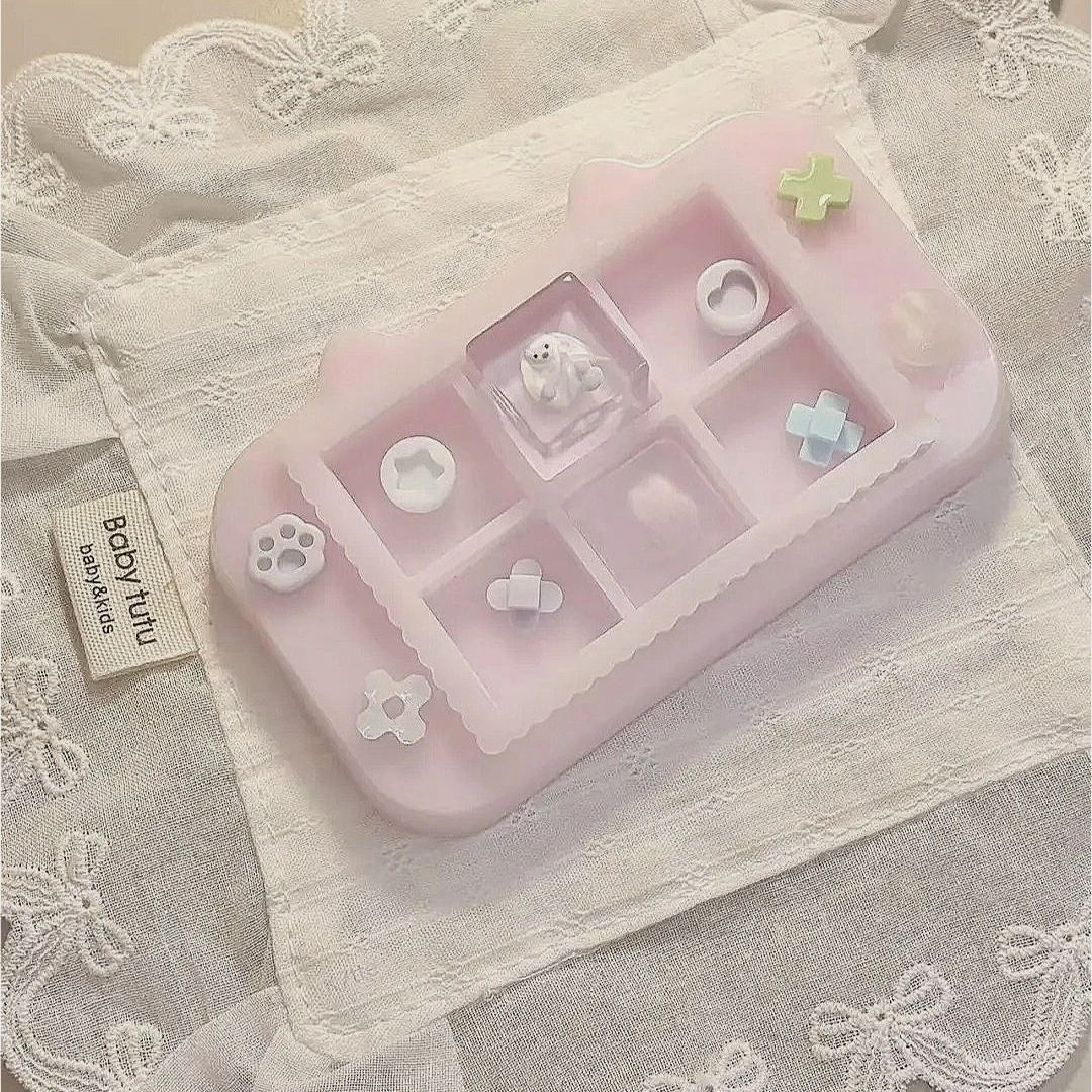 Pink Keycap Storage Box Customized Silicone Multi-functional Dustproof Keycaps Storage Display Case for Keyboards Accessories