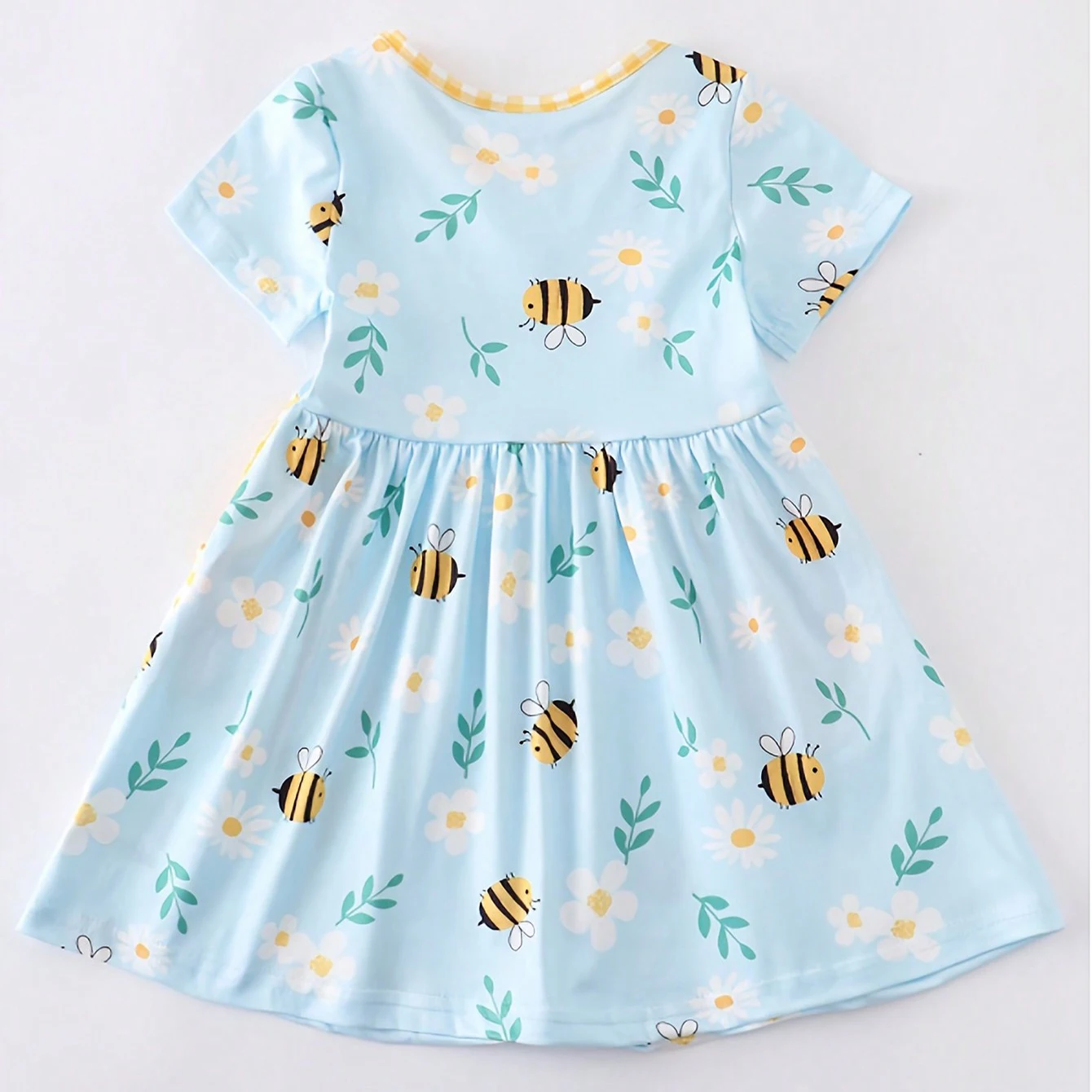 Girl Bumblebee & Floral Print Casual Dress For Summer