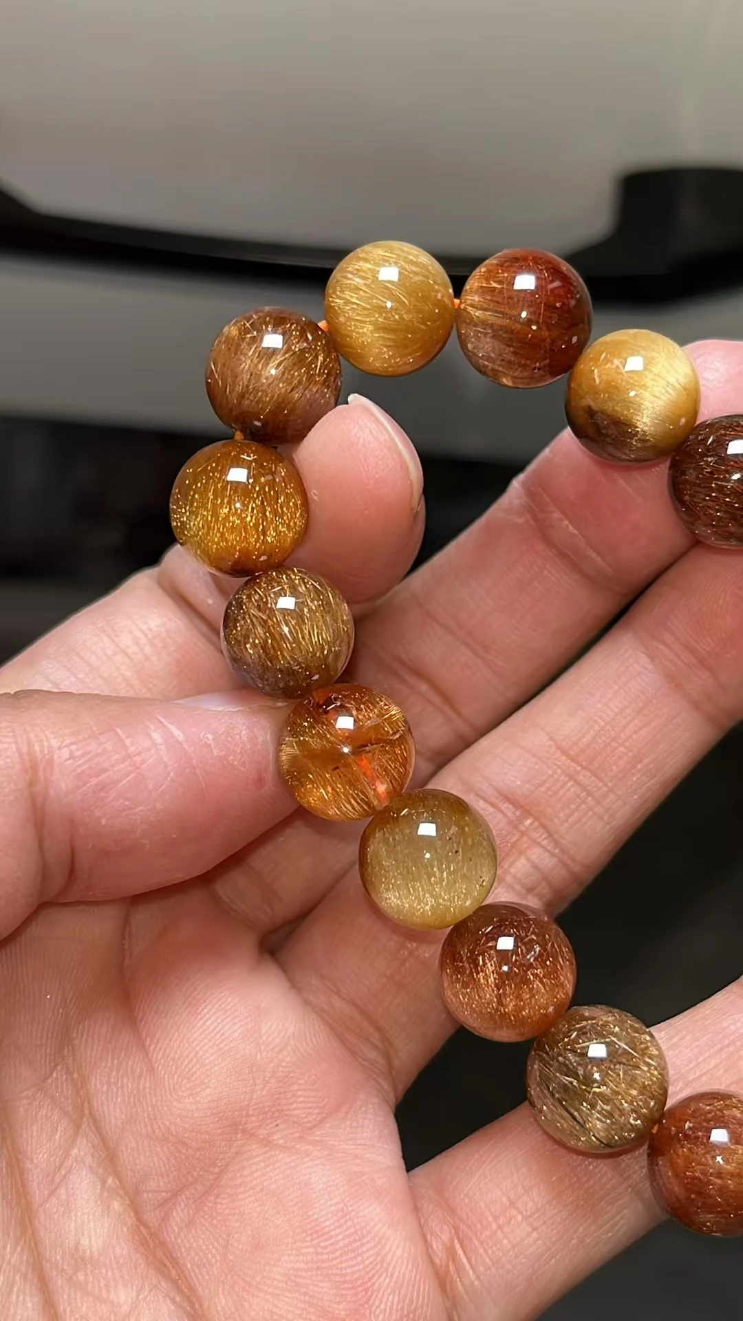 Natural Copper Rutilated Quartz Beads Cat Eye Bracelet 10.8mm Clear Round Beads Women Man Bracelet Red Rutilated AAAAA