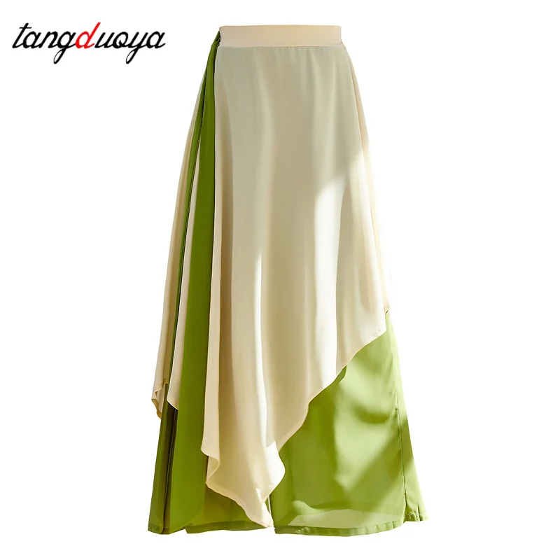 الرقص الشعبي الصيني السراويل الرقص الكلاسيكي النساء فضفاضة واسعة الساق بنطلون 2 طبقات الجنية الجسم قافية Dancewear الجانب سبليت حجم كبير