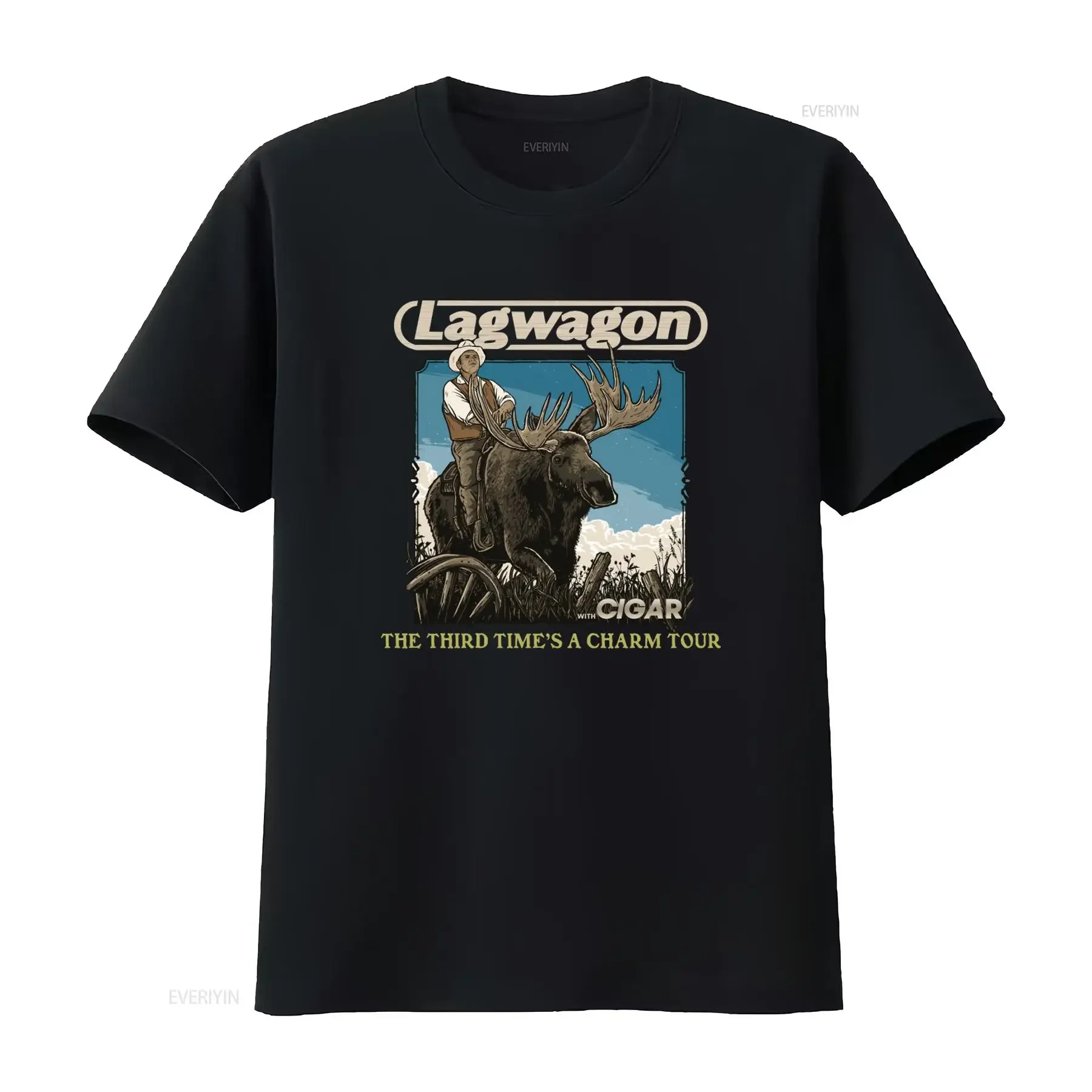 Lagwagon The Third Time's A Charm Tour Vintage Style T Shirt With Cigar Riding Moose  vintage Washed Versatile streetwear