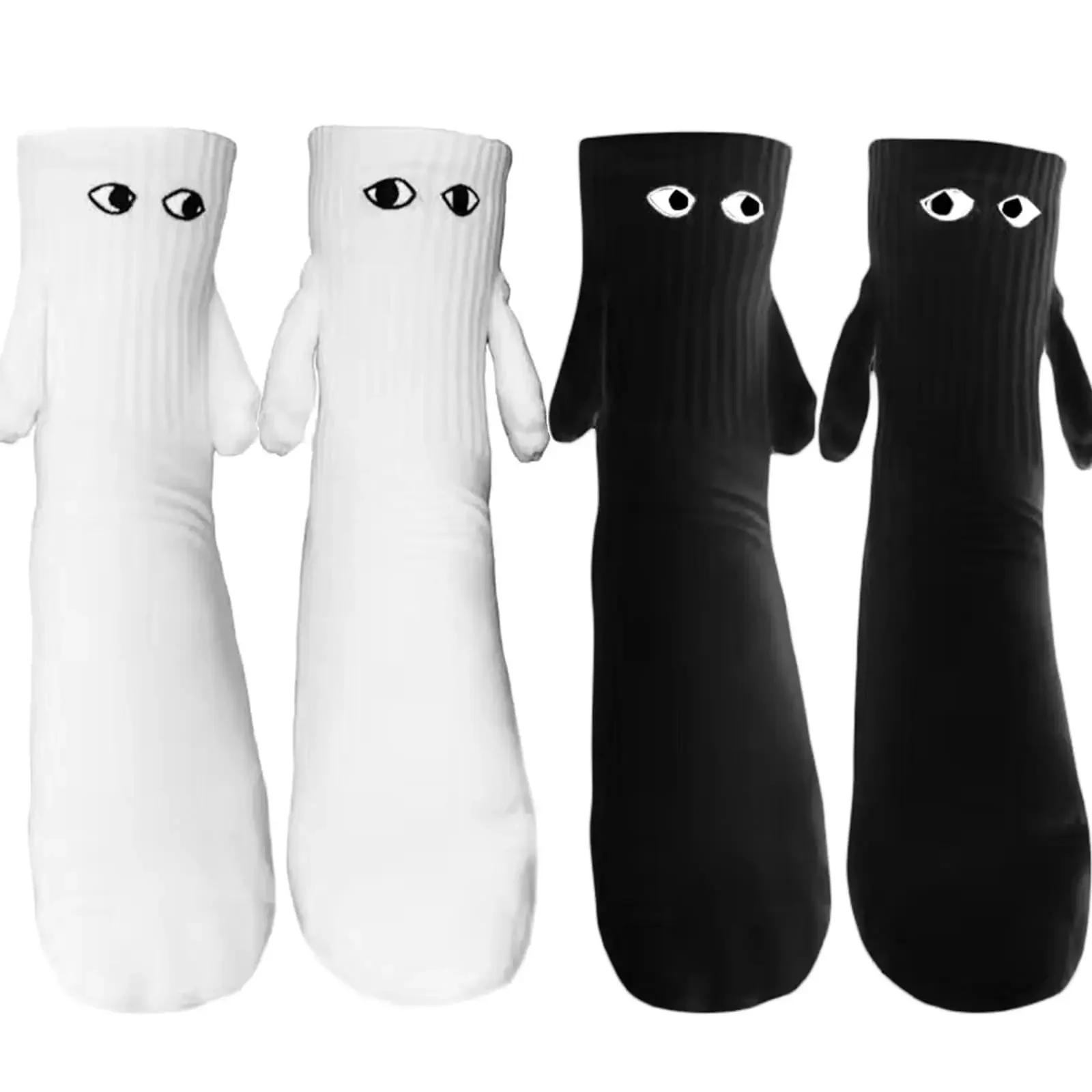 1 Pair Fashion Woman Socks Funny Creative Magnetic Attraction Hands Black White Cartoon Eyes Couples Socks