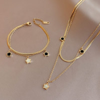 DIEYURO 316L Stainless Steel Multilayer Chain Star Charm Necklace Bracelet For Women New Trend Jewelry Set Girls Party Gifts