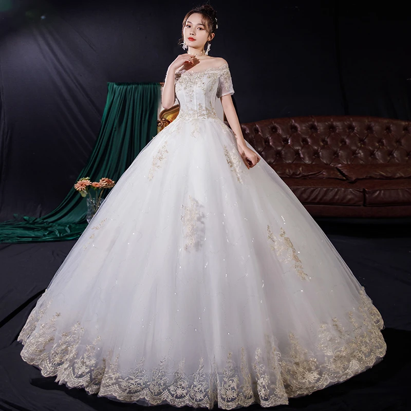 Off Shoulder Ball Gown Wedding Dresses Classic Lace Tulle Vestidos De Novia Elegant Long Robe Mariage Femme Plus Size Customized