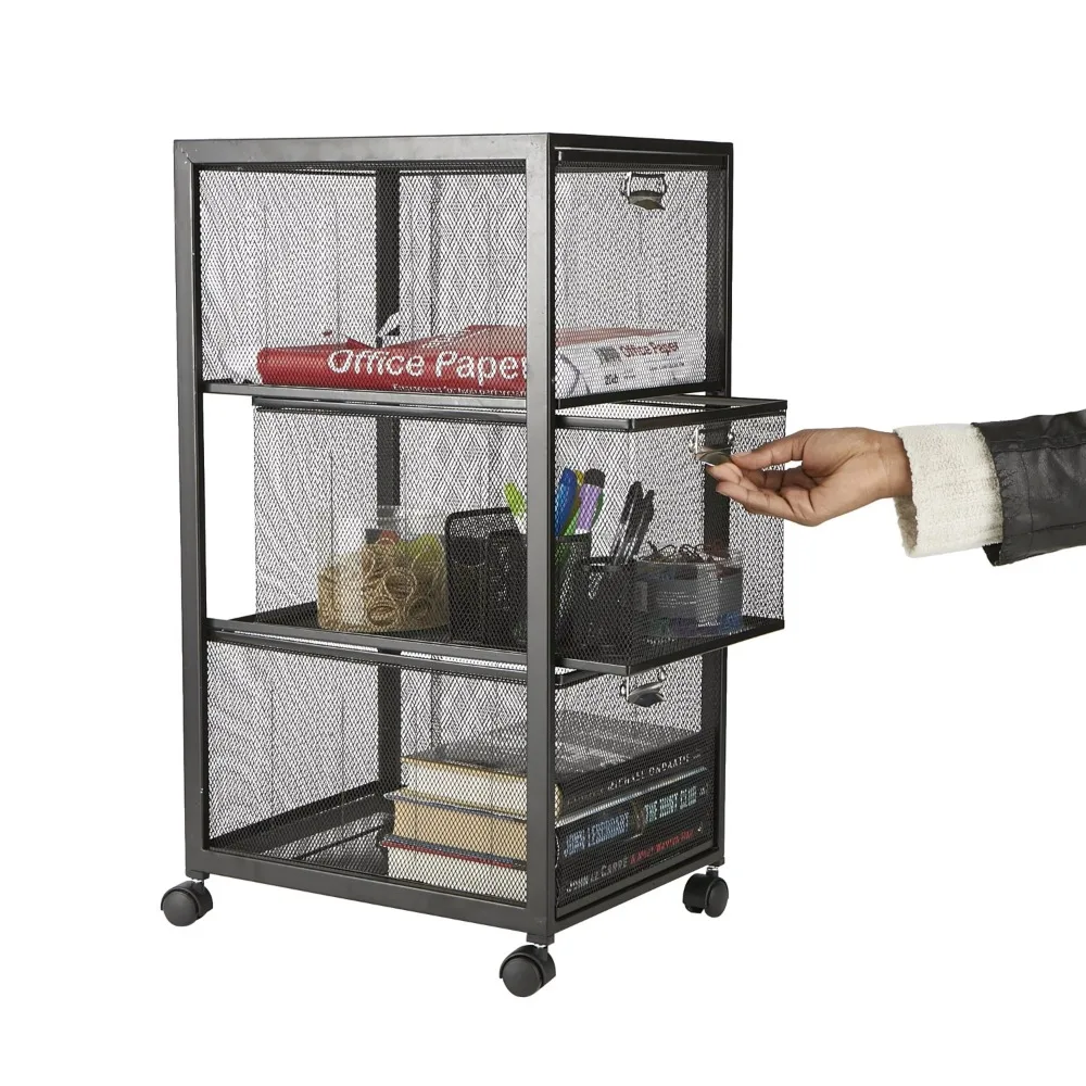 

2023 New Rolling Utility Cart, File Cabinet Box with 3 Drawers, Black