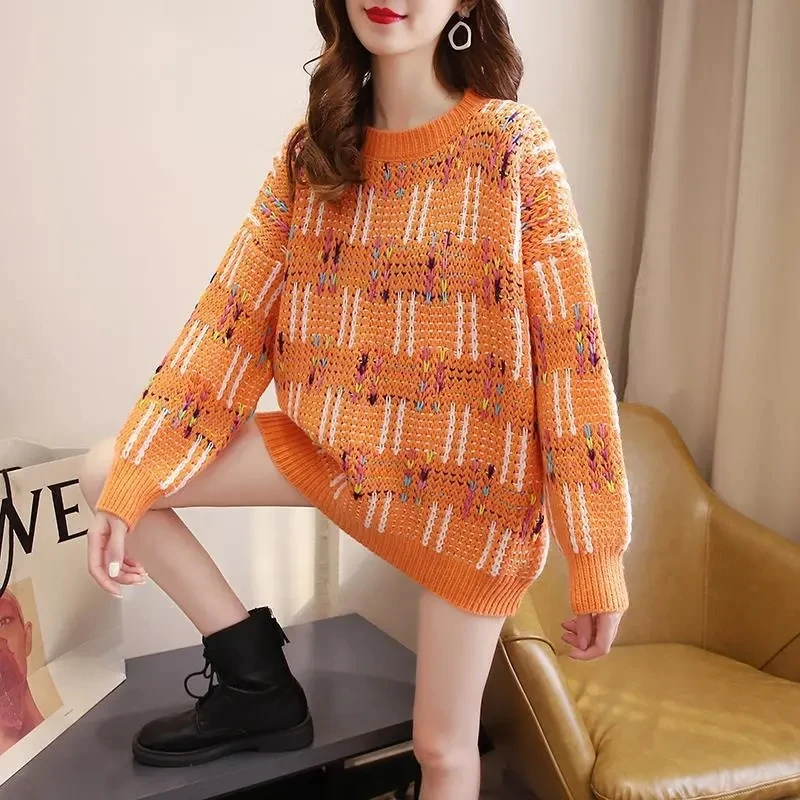 

Soft Milk Knitted Sweater Women's Clothing Autumn And Winter 2025 New Item Loose Fit Sweet And Lazy Style For Women Beige Orange