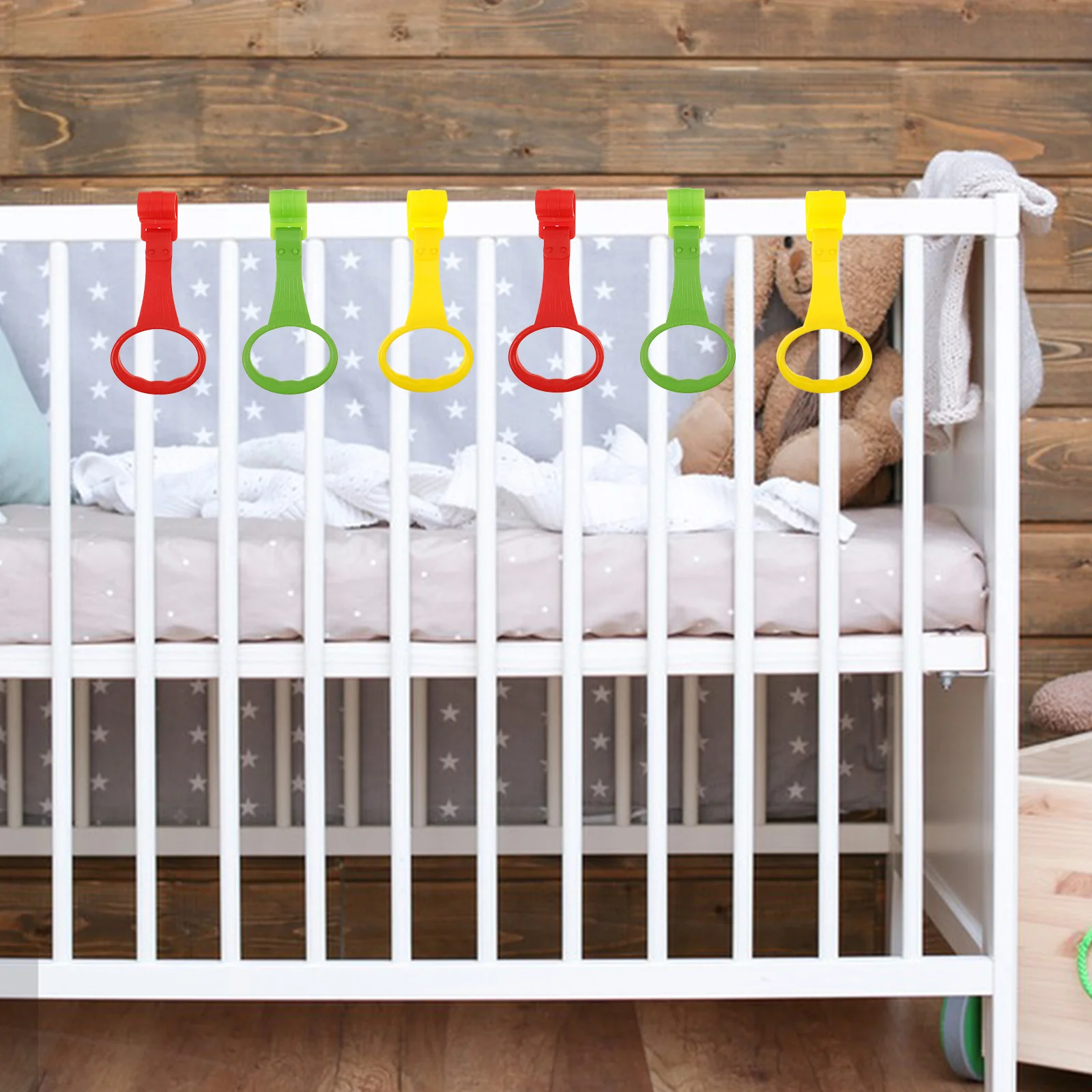 6Pcs Nursery Cot Rings Baby Bed Stand Up Rings Secure Support Bright Colors Early Development Tool Tools