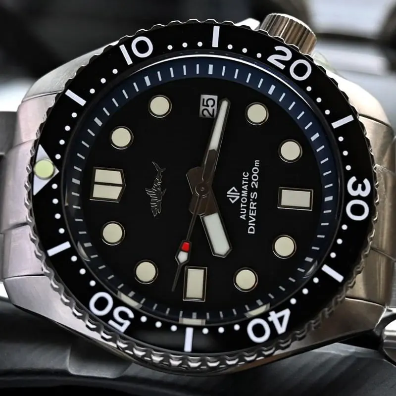 Heimdallr 44.8mm Men\'s SKX007 Diver Watch Black Dial Sapphire Ceramic Bezel NH35 Automatic Movement Steel Bracelet 20Bar C3 Lume