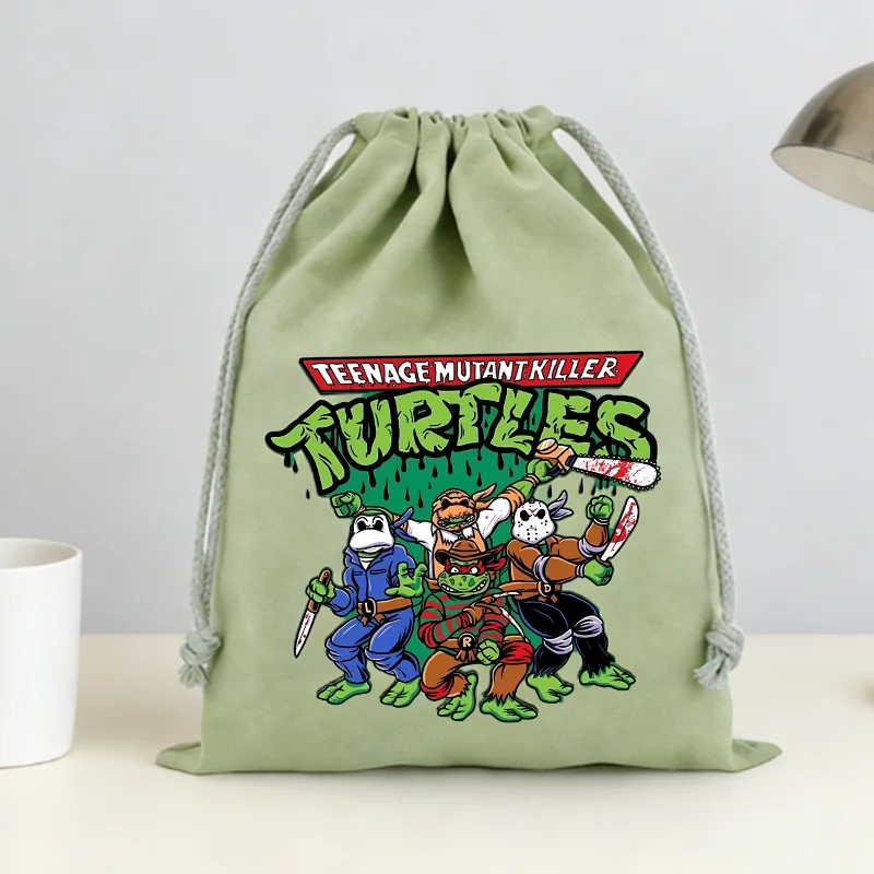 

Сумка-мешок из хлопка с принтом «Черепашки-ниндзя» для хранения игрушек, сладостей и подарков, многоразовая