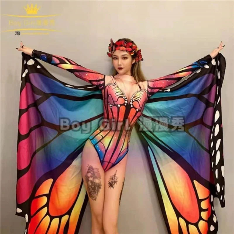 New Butterfly Jumpsuit For Women Adult Model Catwalk Show Costumes Nightclub Female Singer Gogo Dancer Pole Dance Bodysuit Set