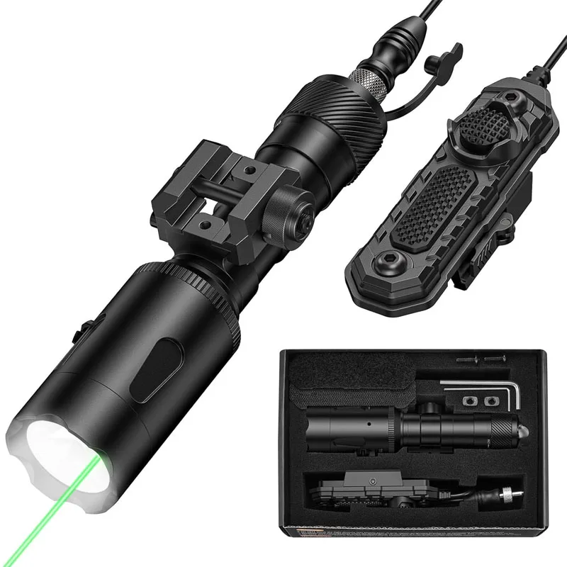 

1000 Lumens Picatinny Flashlight Green Beam Laser Light Combo Long Gun Flashlight with Remote Switch Constant Strobe