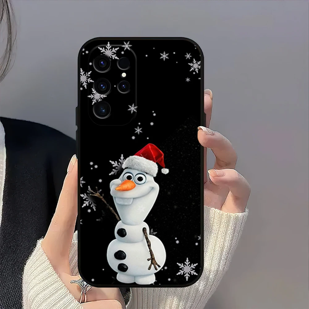 MINISO O-Olaf Cute Christmas Phone Case For Samsung Galaxy A54 A71 A72 A73 S22 S23 Ultra Black Soft Silicone Cover