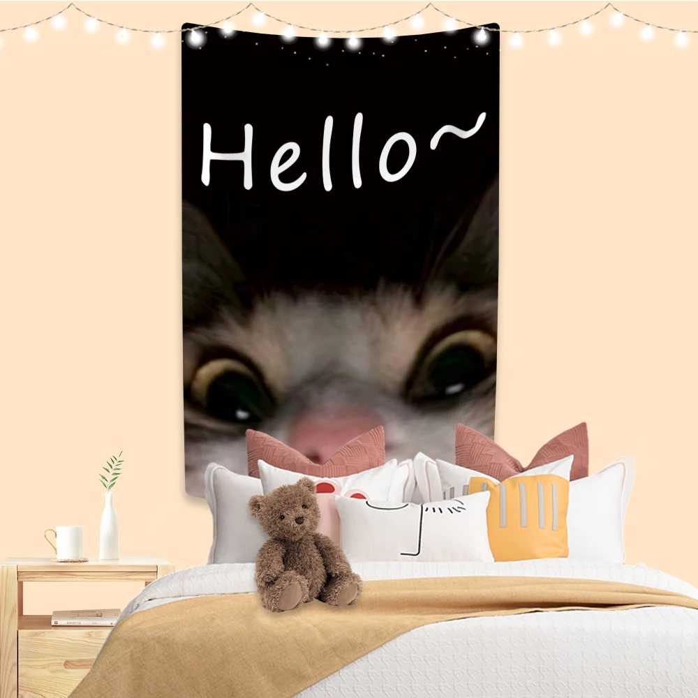 XxDeco Funny Animal Tapestry Kawaii Cat Meme Printed Room Decors Aesthetic Wall Hanging Bedroom Dormitory Background Cloth