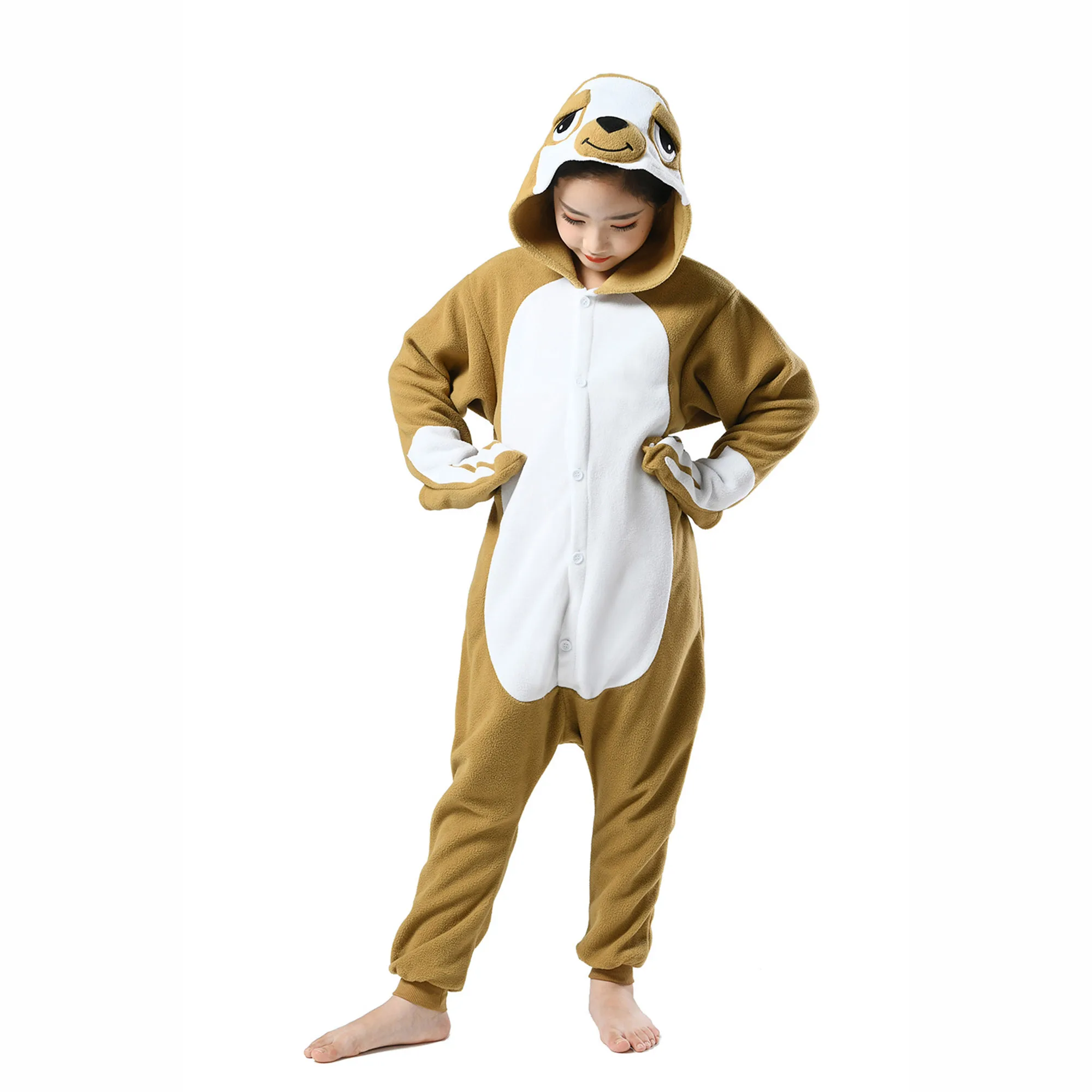 Pyjama paresseux à capuche pour enfants, combinaison cosplay animal, vêtements d'intérieur doux, costume d'Halloween et de Noël, garçons et filles, 1 pièce, hiver