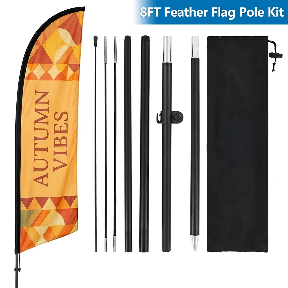8FT Feather Flag Pole Kit Portable Feather Outdoor Flag Pole with Ground Spike Swooper Flag Pole Kit for Business Advertising