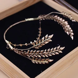 Gold Color Leaf Bridal Forhead Tiara Women Crown Vintage Girls Hairband Handmade Wedding Hair Piece