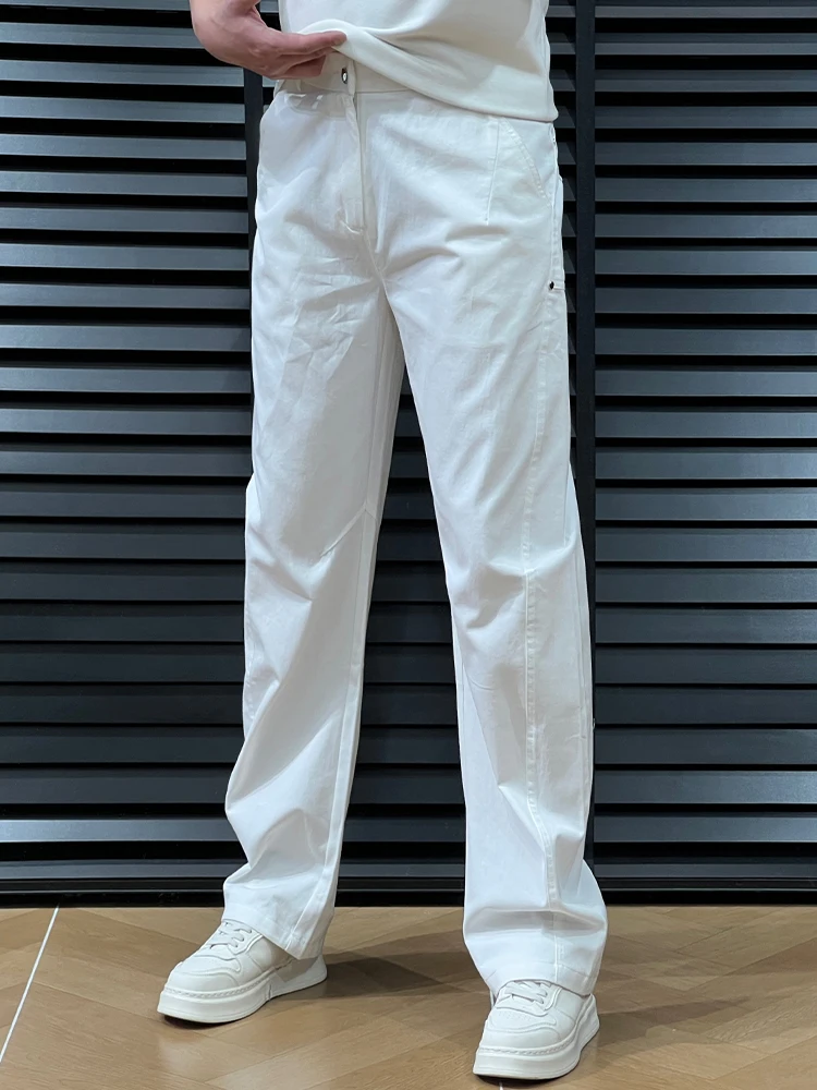 Slim Fit Casual Pants Men's Spring Summer Trendy Loose Straight Leg Pants Youthful Workwear Long Pants Pure Color Breathable