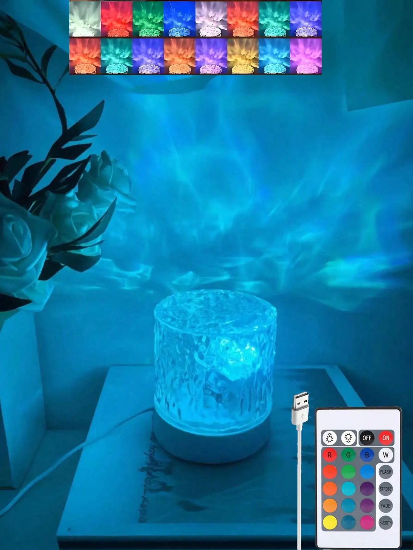 1PC USB Rotating Projection Lamp: Wave/Flame/Starry Sky Dynamic Atmosphere Light for Home & Party
