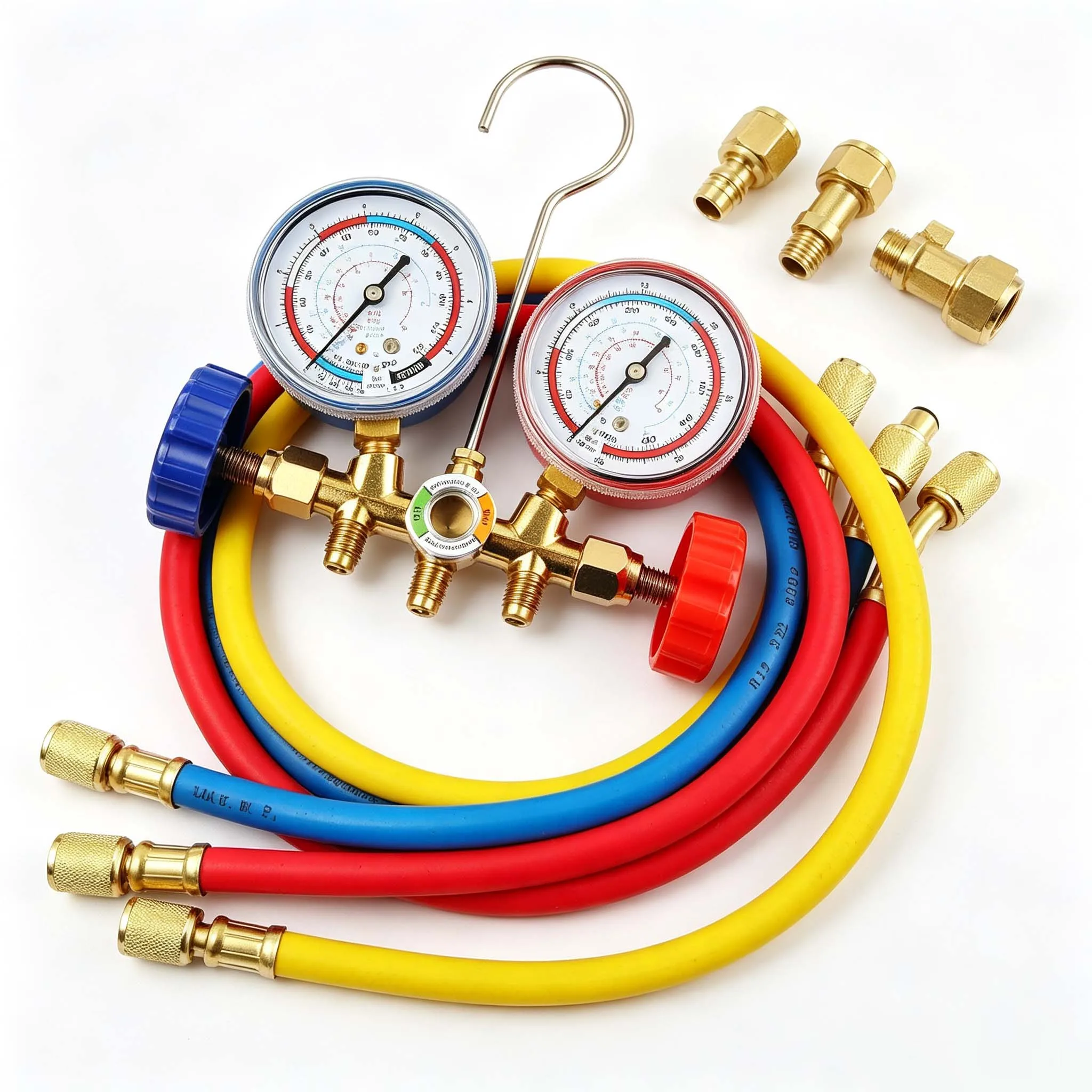 Dual Gauge R134a AC Manifold Set With Hoses And Adapters Air Conditioner Pressure Gauge For Car Home Air Conditioning Repair Kit