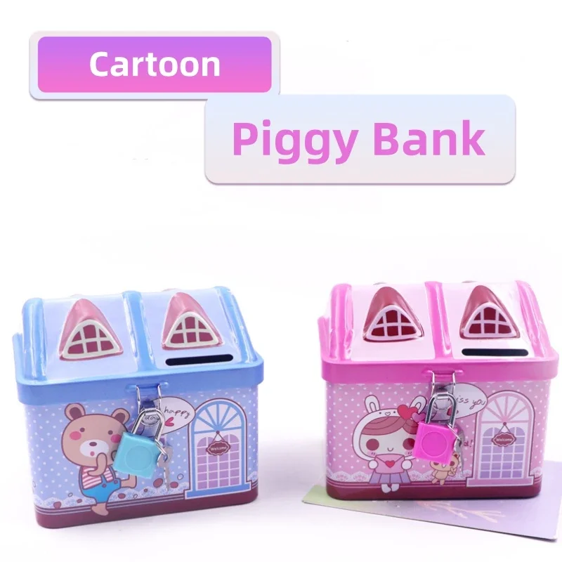 귀여운 곰 집 동전 상자 창조적 인 금속 은행 통화 상자 동전 은행 어린이 저축 탱크 생일 및 크리스마스 선물 토끼