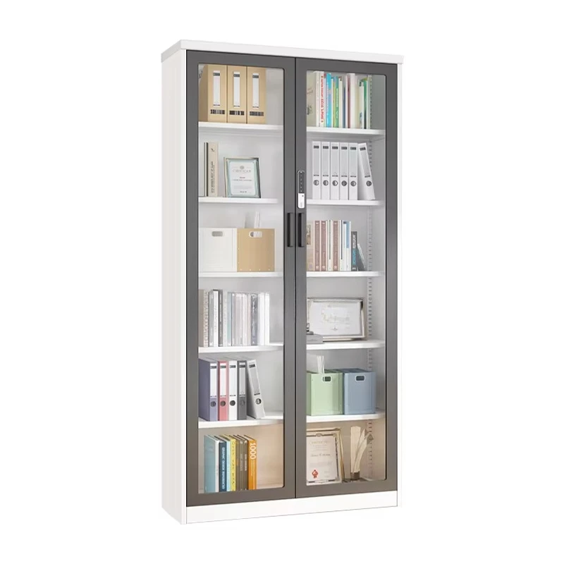 Modern Steel Iron Multi-layer File Cabinet Double Glass Door Password Floor-standing Office Archive