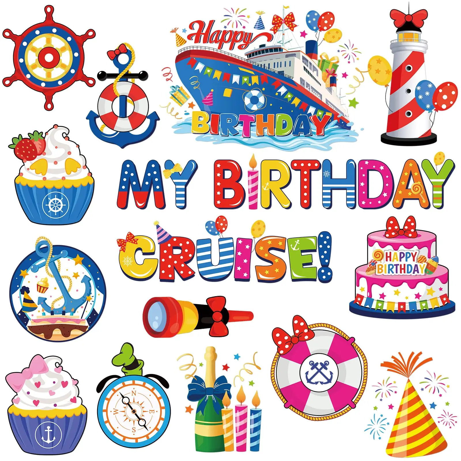 

Birdthday Cruise Door Decorations - 16 PCs Mouse Ship Cabin Magnets Funny Cake Stateroom Accessories Magn
