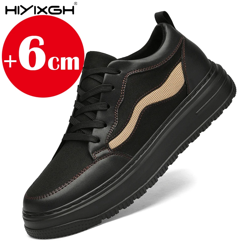 

Сетка + кожа, увеличивающая рост, обувь-лифт, мужские и женские удобные дышащие мужские кроссовки, увеличивающие рост, 6 см, повседневная обувь с подъемом