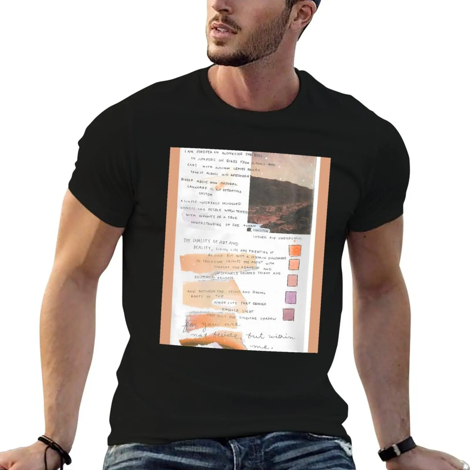 T-Shirt Streetwear imprimé avec poème orange « Loving Someone » de 1975