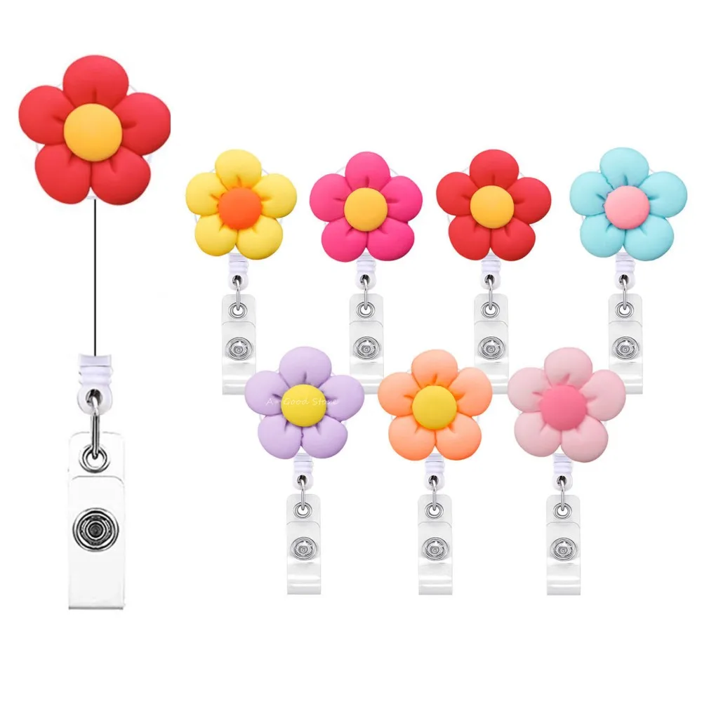 Resin Flower Nurse Badge Reel Retractable Id Badge Holder With 360 Rotating Alligator Clip Name Holder Accessory Jewelry Gift