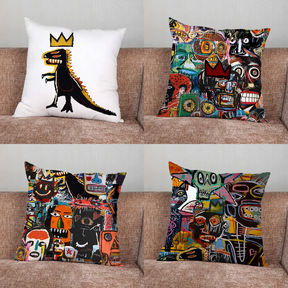 

J-Jean Michel B-Basquiat Pillow Case For Home Bedroom Car Office Decoration Living Room Sofa Cushion Cover Suitable