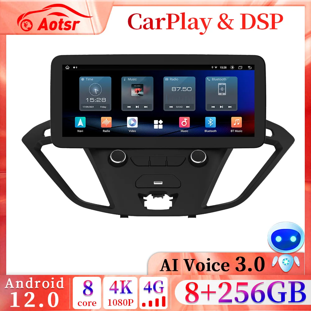 12.3 Inch 4G LTE Android 12.0 8+256GB Car Radio Multimedia GPS Navigation Stereo Player For Ford Transit Tourneo 2016-2020 Unit