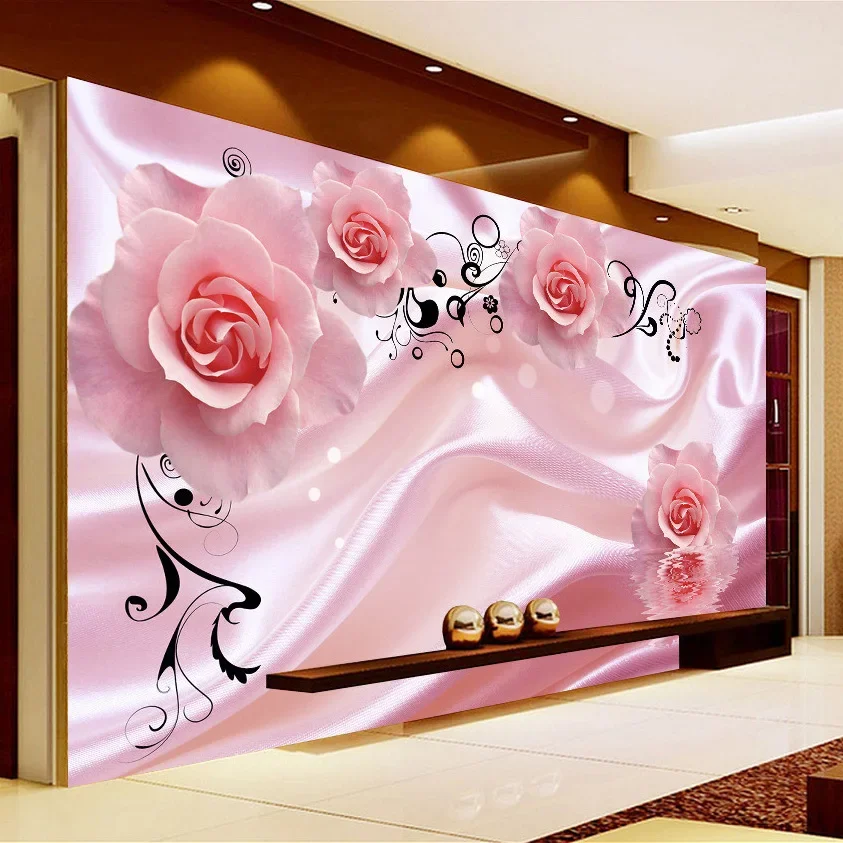 

3D Romantic Rose Flower Vine Art Silk Wall Painting Wallpaper Modern Living Room Bedroom Custom Photo Wallpaper Wall Covering 3D