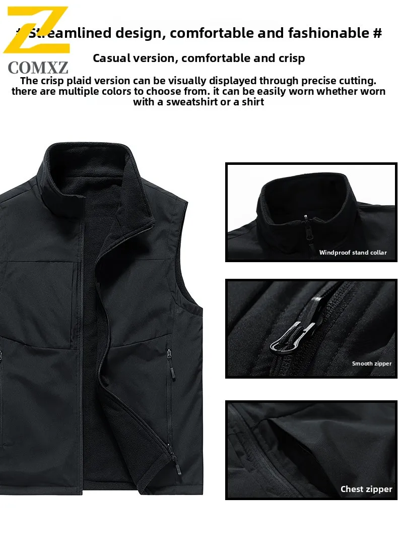 Men's Vest 2025 New Double-sided Windbreaker Fleece Warm Weather Resistant Fishing Vest Outdoor Photography Fishing Men Jacket