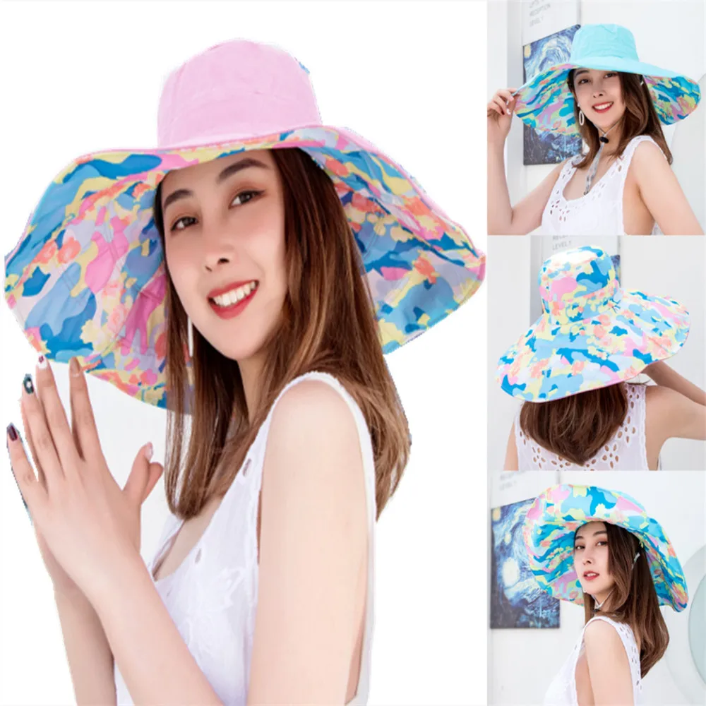 Women Outdoor Sunscreen Collapsible Double-sided Beach Hat large brim sun hat MZ016