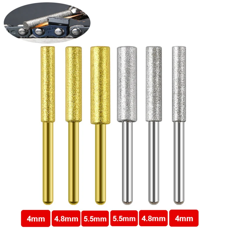 6Pcs Chainsaw Sharpener Burr Grinding Rotating File Sharpening Tools 4/4.8/5.5mm Grinding Head Crank Chainsaw Sharpening Jig